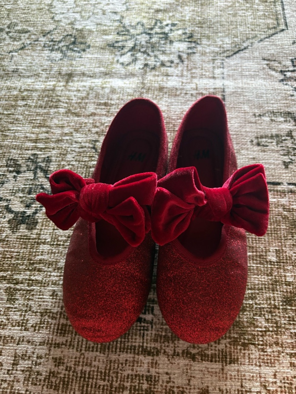 H&M Girls Red Glitter Bow Flats
